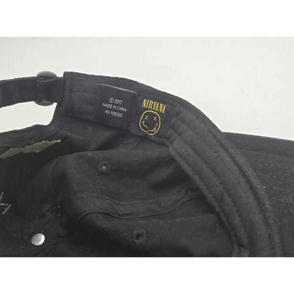 NWT Nirvana Smiley Face Black Adjustable Dad Hat  Y2K Grunge Rock Band Cap - Picture 5 of 6
